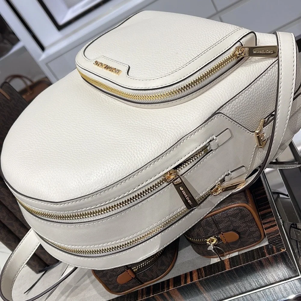 Michael Kors Jaycee Medium Pebbled Leather Backpack Light Cream